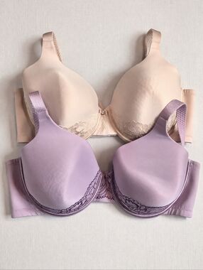 Vanity Fair Underwire Bra Bundle 2-Pack Cream & Purple Full Coverage 40C